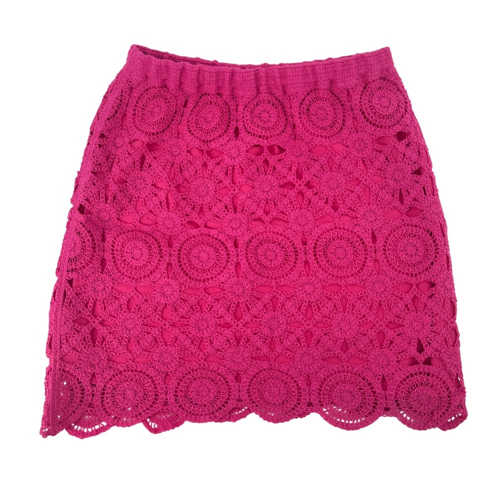 Caroline Constas Pink Mini Skirt Crochet Womens Small Designer Boho Festival